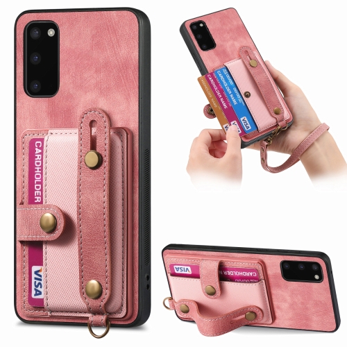 

For Samsung Galaxy S20 Retro Cross Wristband Wallet Leather Back Phone Case(Pink)