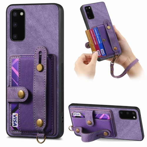 

For Samsung Galaxy S20 Retro Cross Wristband Wallet Leather Back Phone Case(Purple)