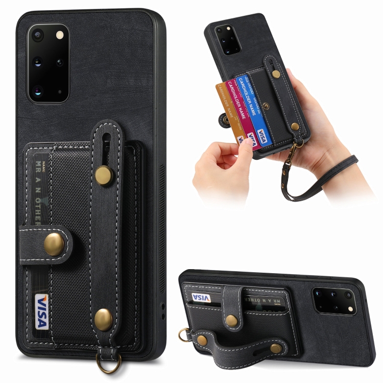 

For Samsung Galaxy S20+ Retro Cross Wristband Wallet Leather Back Phone Case(Black)