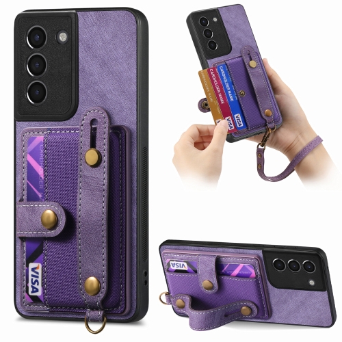 

For Samsung Galaxy S21 5G Retro Cross Wristband Wallet Leather Back Phone Case(Purple)