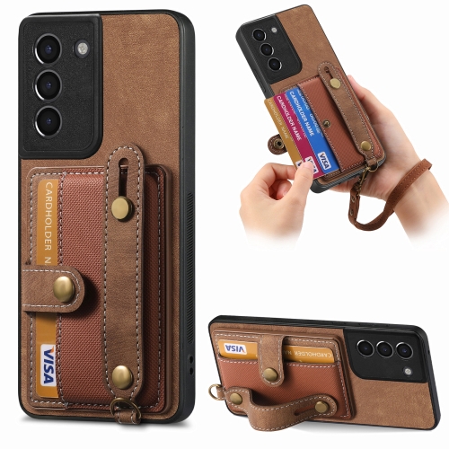 

For Samsung Galaxy S21 5G Retro Cross Wristband Wallet Leather Back Phone Case(Brown)