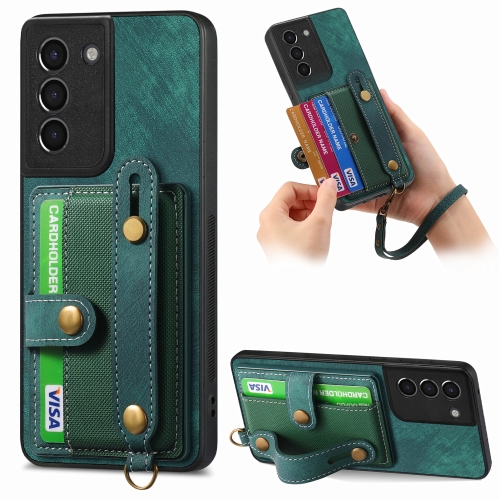 

For Samsung Galaxy S21 5G Retro Cross Wristband Wallet Leather Back Phone Case(Green)