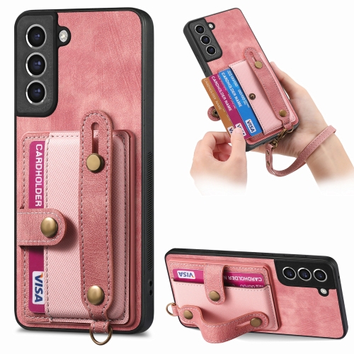 

For Samsung Galaxy S21+ 5G Retro Cross Wristband Wallet Leather Back Phone Case(Pink)