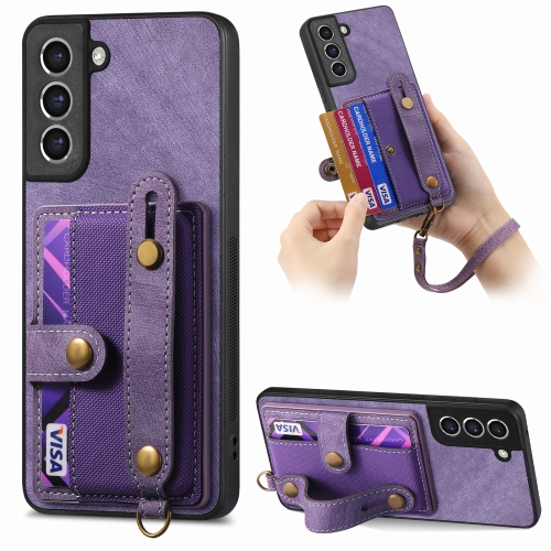

For Samsung Galaxy S21+ 5G Retro Cross Wristband Wallet Leather Back Phone Case(Purple)