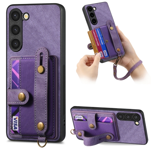 

For Samsung Galaxy S23+ 5G Retro Cross Wristband Wallet Leather Back Phone Case(Purple)