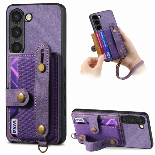 

For Samsung Galaxy S23 5G Retro Cross Wristband Wallet Leather Back Phone Case(Purple)