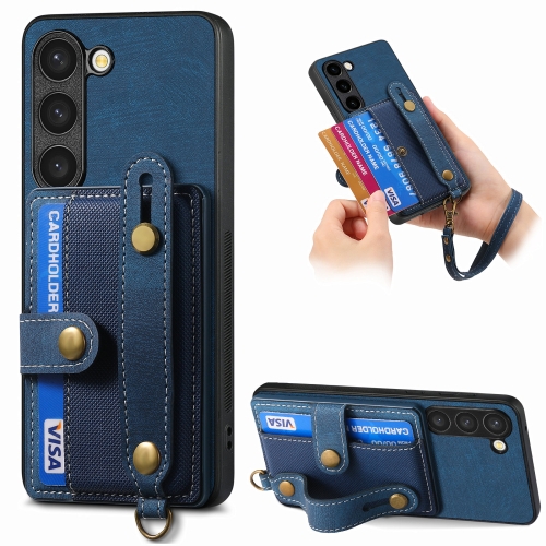 

For Samsung Galaxy S23 5G Retro Cross Wristband Wallet Leather Back Phone Case(Blue)