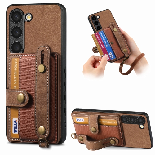 

For Samsung Galaxy S23 5G Retro Cross Wristband Wallet Leather Back Phone Case(Brown)