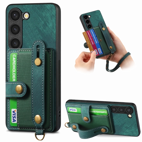 

For Samsung Galaxy S23 5G Retro Cross Wristband Wallet Leather Back Phone Case(Green)