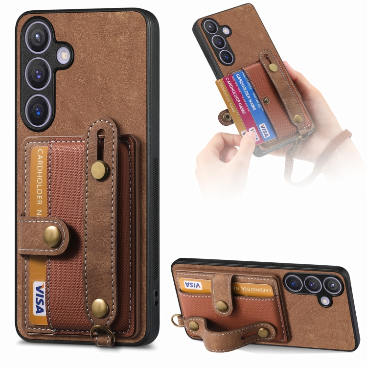 

For Samsung Galaxy S24 5G Retro Cross Wristband Wallet Leather Back Phone Case(Brown)