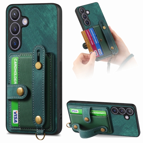 

For Samsung Galaxy S24 5G Retro Cross Wristband Wallet Leather Back Phone Case(Green)
