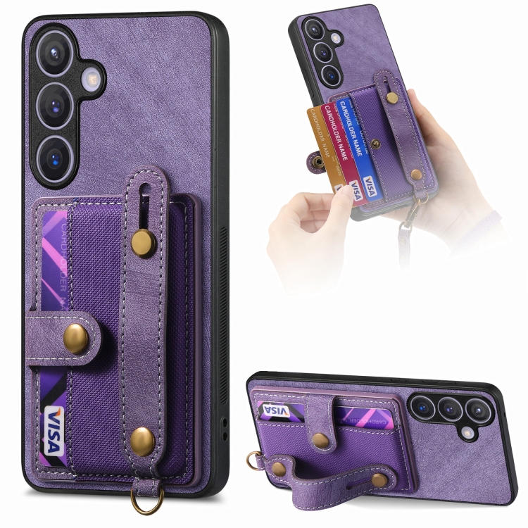 

For Samsung Galaxy S24+ 5G Retro Cross Wristband Wallet Leather Back Phone Case(Purple)