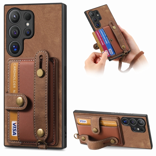 

For Samsung Galaxy S24 Ultra 5G Retro Cross Wristband Wallet Leather Back Phone Case(Brown)