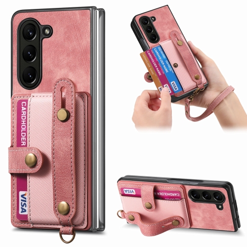 

For Samsung Galaxy Z Fold6 5G Retro Cross Wristband Wallet Leather Back Phone Case(Pink)