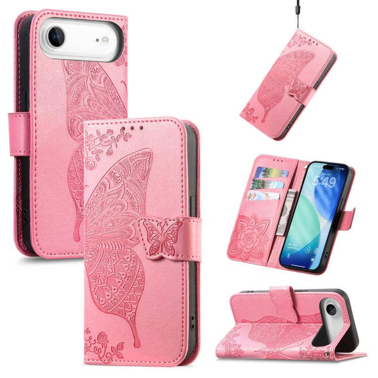 

For iPhone Air Butterfly Love Flower Embossed Leather Phone Case(Pink)