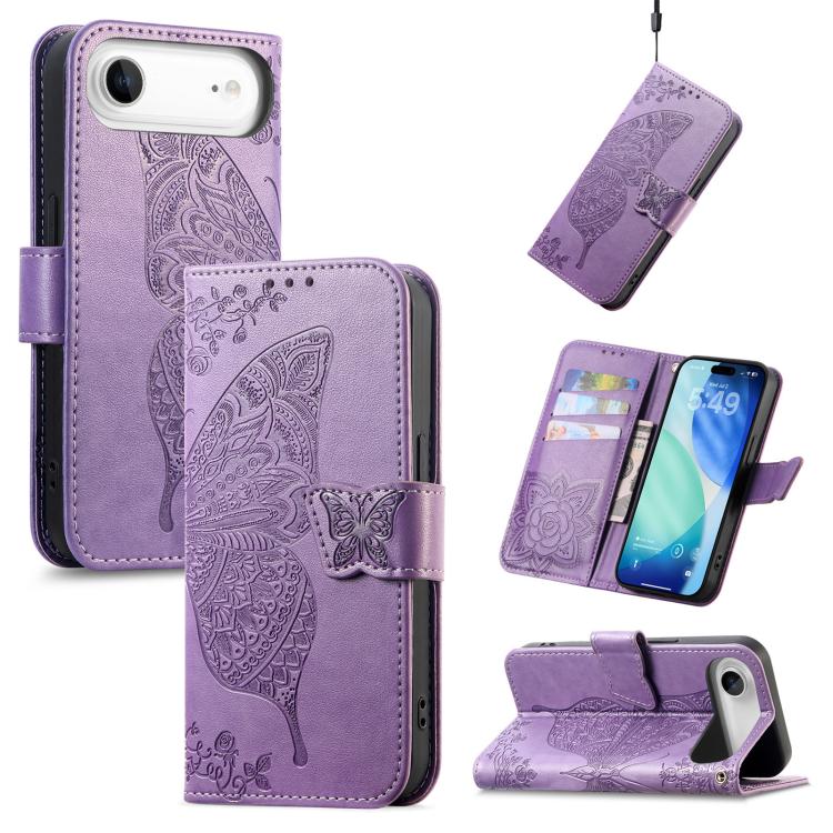 

For iPhone Air Butterfly Love Flower Embossed Leather Phone Case(Lavender)