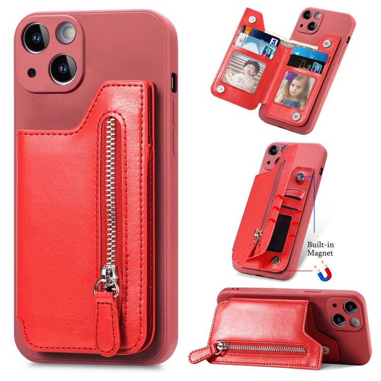 

For iPhone 14 Pro Zipper Wallet Leather Back Shockproof Phone Case(Red)