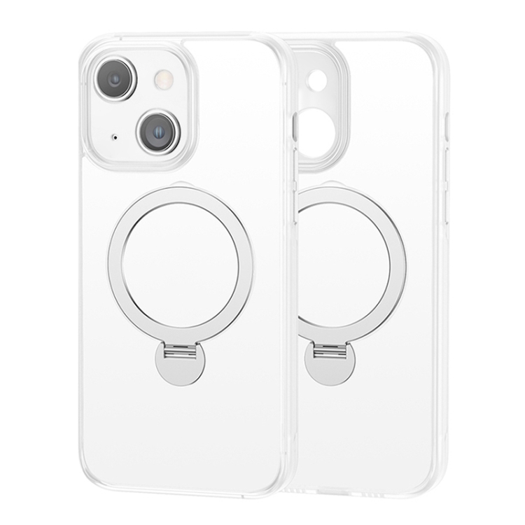 

For iPhone 15 360 Magsafe Ring Holder TPU Hybrid PC Phone Case(White)