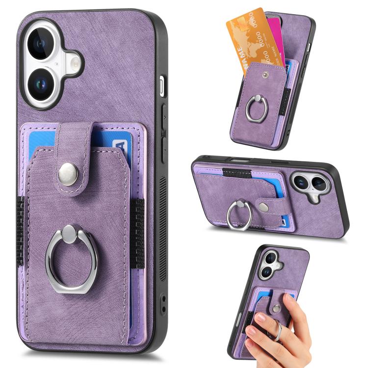 

For iPhone 17 Retro Skin-feel Ring Card Wallet Phone Case(Purple)
