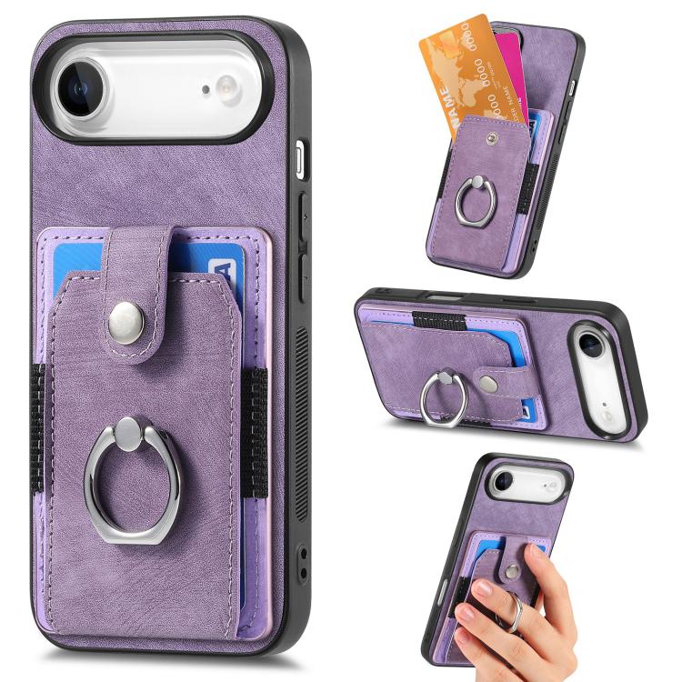 

For iPhone Air Retro Skin-feel Ring Card Wallet Phone Case(Purple)