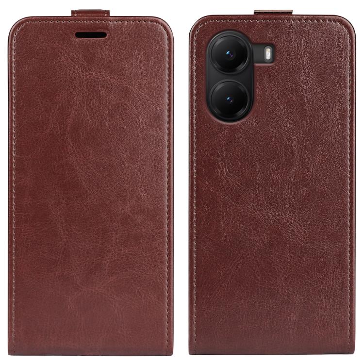 

For Xiaomi Poco X7 Pro R64 Texture Single Vertical Flip Leather Phone Case(Brown)