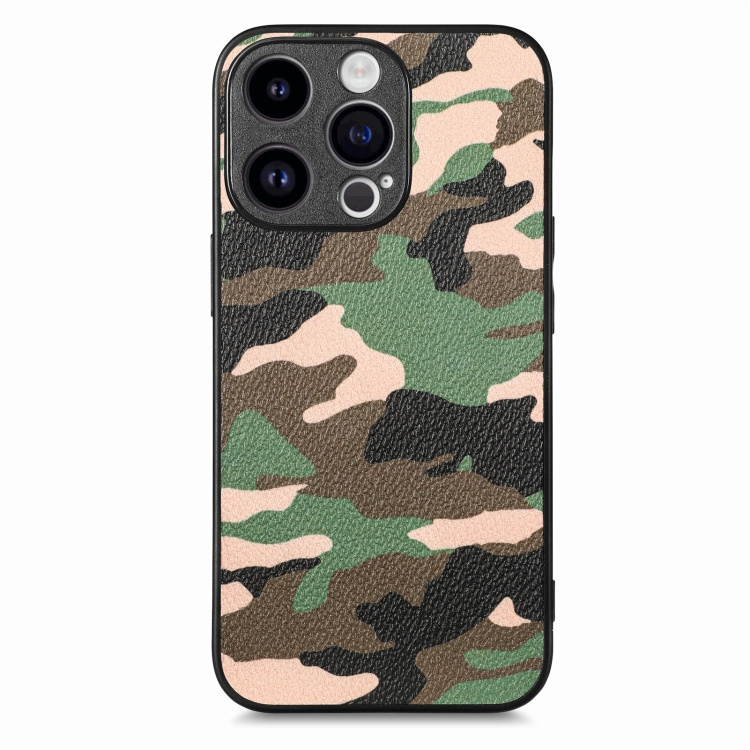 

For iPhone 15 Pro Max Retro Camouflage Leather Back Phone Case(Green)