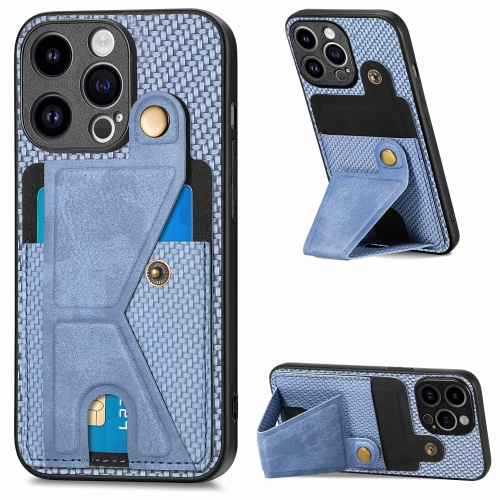 

For iPhone 15 Pro max Carbon Fiber Wallet Flip Card K-shaped Holder Phone Case(Blue)