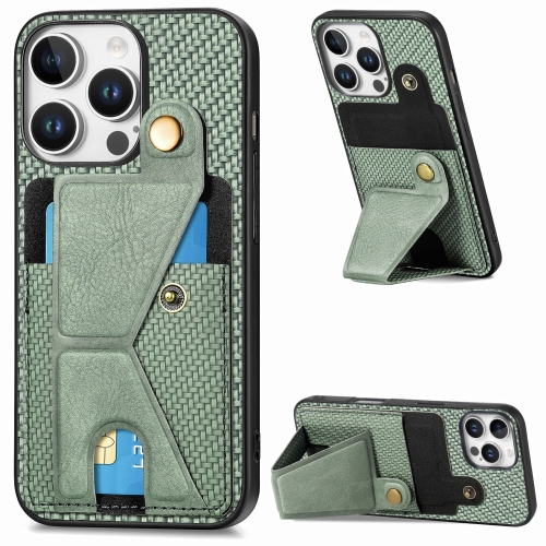 

For iPhone 16 Pro Carbon Fiber Wallet Flip Card K-shaped Holder Phone Case(Green)