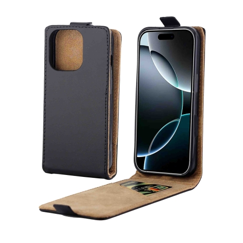 

For iPhone 16 Pro Vertical Flip Leather Phone Case with Card Slot(Black)