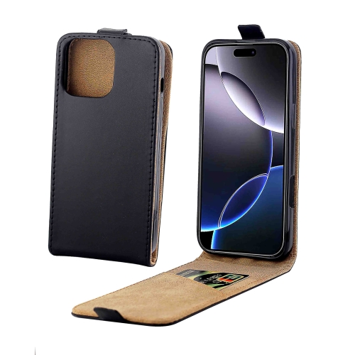 For iPhone 16 Pro Max Vertical Flip Leather Phone Case with Card Slot(Black)