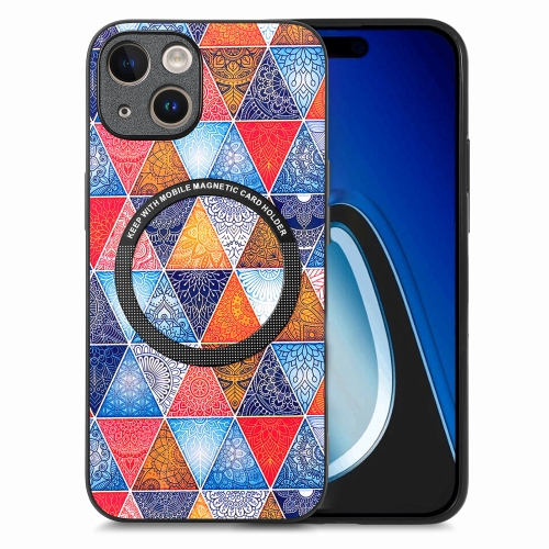 

For iPhone 15 Colored Drawing Leather Back Phone Case(Rhombus Mandala)