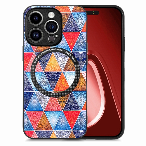 

For iPhone 15 Pro Colored Drawing Leather Back Phone Case(Rhombus Mandala)
