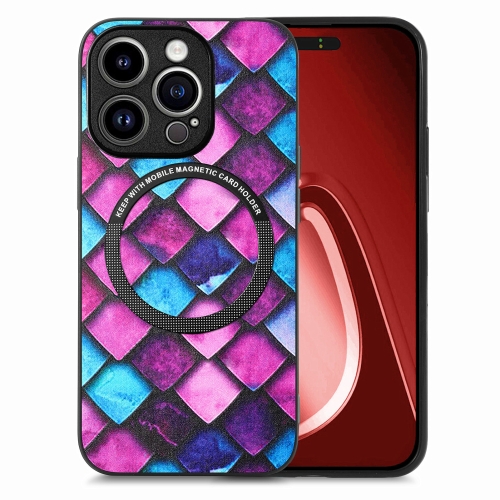 

For iPhone 15 Pro Colored Drawing Leather Back Phone Case(Purple Scales)