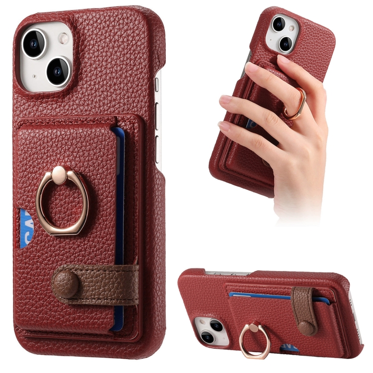 

For iPhone 13 mini Litchi Leather Oil Edge Ring Card Back Phone Case(Red)