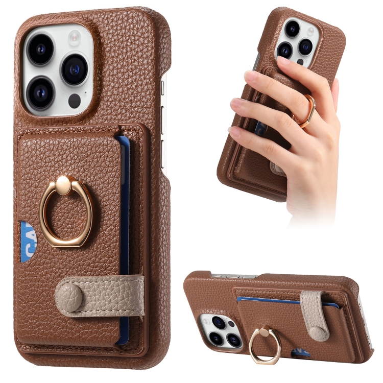 

For iPhone 13 Pro Max Litchi Leather Oil Edge Ring Card Back Phone Case(Brown)