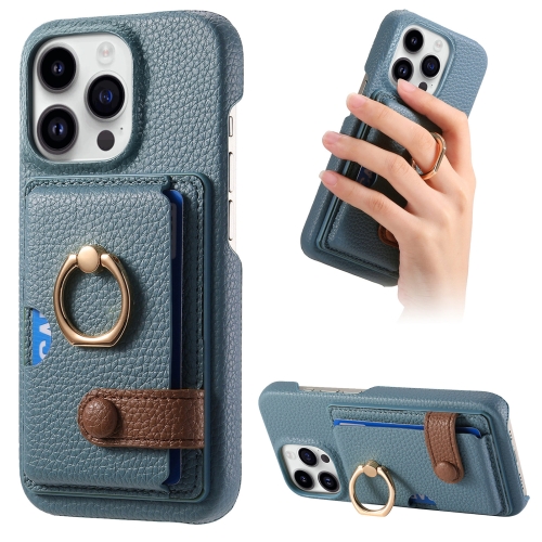 

For iPhone 13 Pro Max Litchi Leather Oil Edge Ring Card Back Phone Case(Light blue)