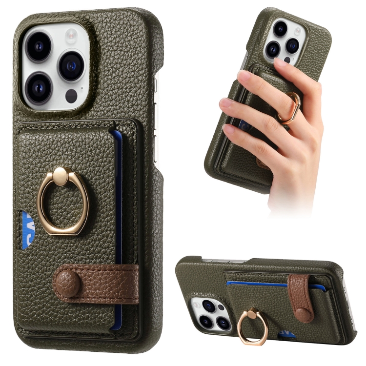 

For iPhone 13 Pro Litchi Leather Oil Edge Ring Card Back Phone Case(Green)