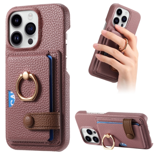 

For iPhone 14 Pro Litchi Leather Oil Edge Ring Card Back Phone Case(Jujube apricot)