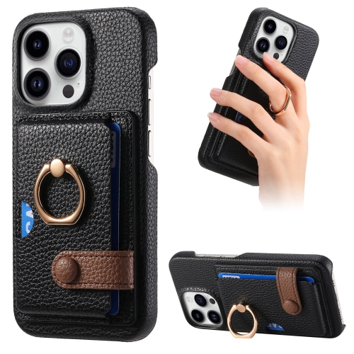 

For iPhone 14 Pro Litchi Leather Oil Edge Ring Card Back Phone Case(Black)