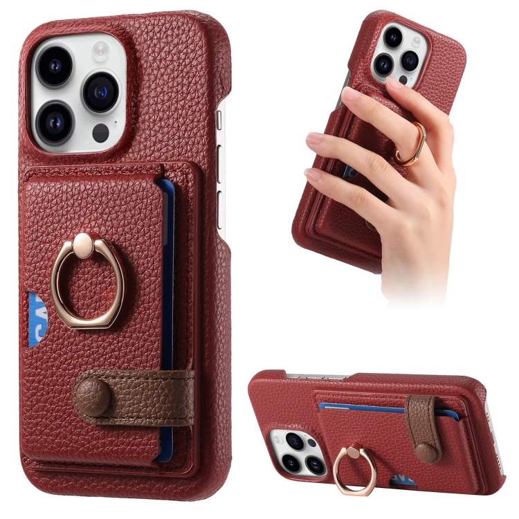 

For iPhone 14 Pro Litchi Leather Oil Edge Ring Card Back Phone Case(Red)