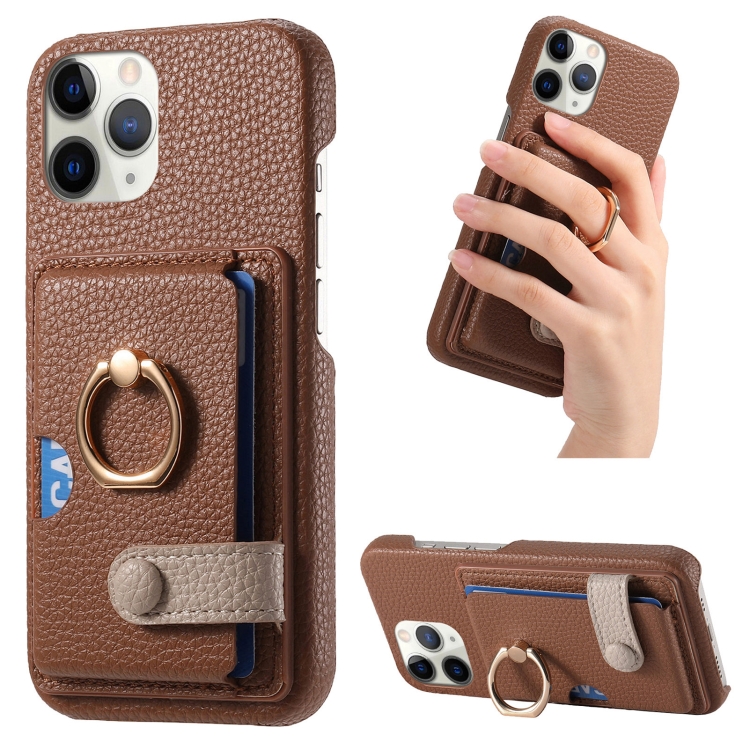 

For iPhone 11 Pro Max Litchi Leather Oil Edge Ring Card Back Phone Case(Brown)