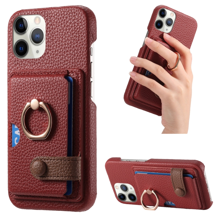 

For iPhone 11 Pro Max Litchi Leather Oil Edge Ring Card Back Phone Case(Red)