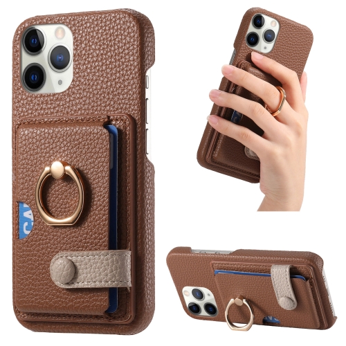 

For iPhone 11 Pro Litchi Leather Oil Edge Ring Card Back Phone Case(Brown)