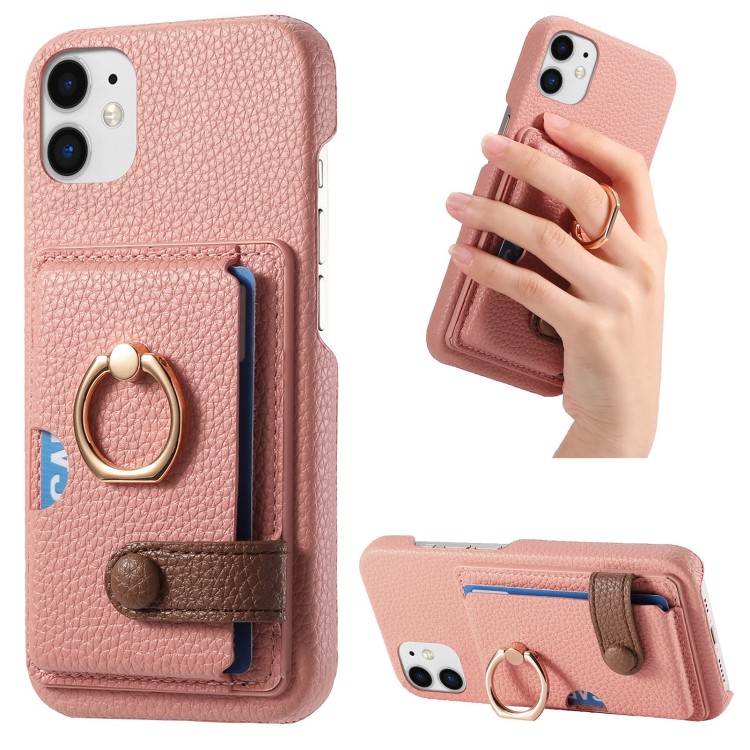 

For iPhone 12 mini Litchi Leather Oil Edge Ring Card Back Phone Case(Pink)