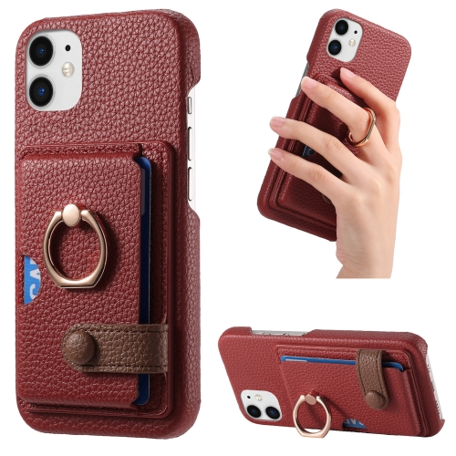 

For iPhone 12 mini Litchi Leather Oil Edge Ring Card Back Phone Case(Red)