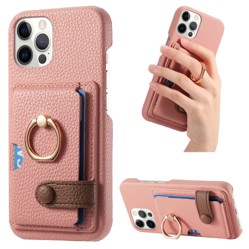 

For iPhone 12 Pro Max Litchi Leather Oil Edge Ring Card Back Phone Case(Pink)