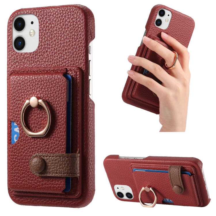 

For iPhone 12 Litchi Leather Oil Edge Ring Card Back Phone Case(Red)