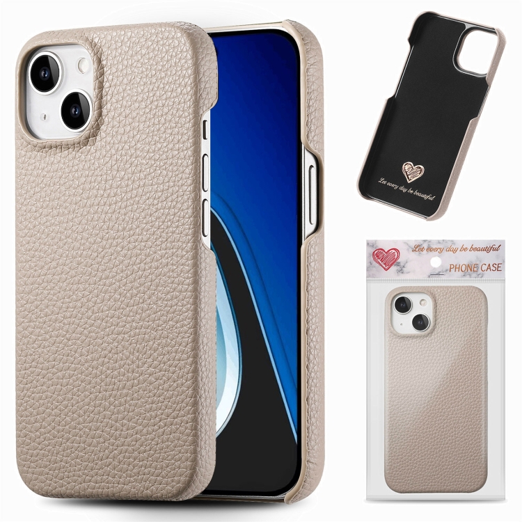 

For iPhone 15 Litchi Oil Edge Leather Back Phone Case(Khaki)