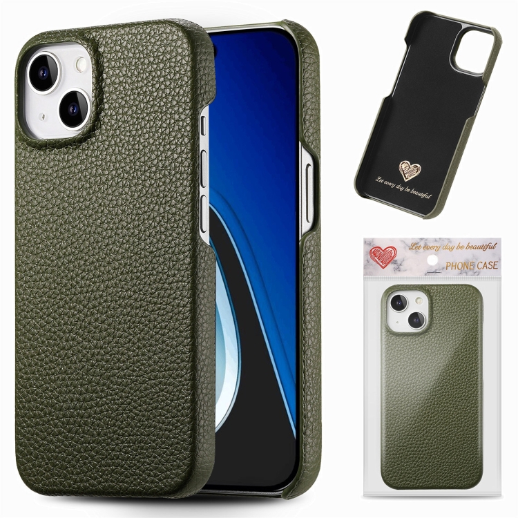 

For iPhone 15 Litchi Oil Edge Leather Back Phone Case(Green)