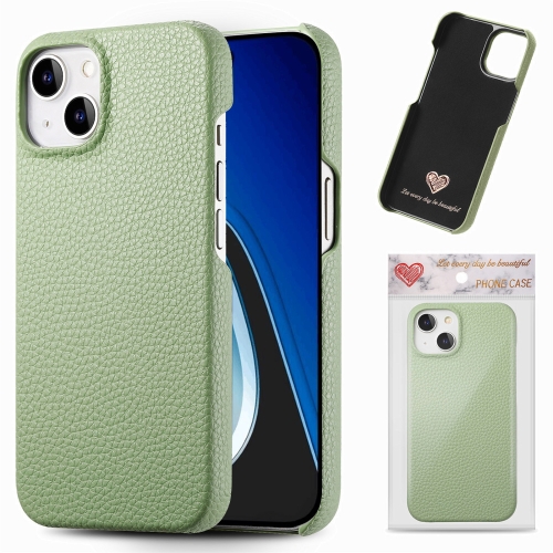 

For iPhone 15 Plus Litchi Oil Edge Leather Back Phone Case(Tea Green)